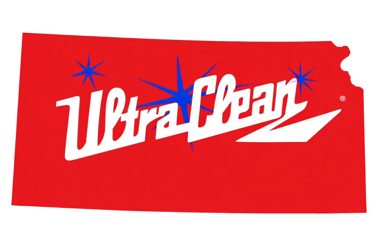 Ultra Clean KS logo — red silhouette of Kansas with the Ultra Clean script wordmark